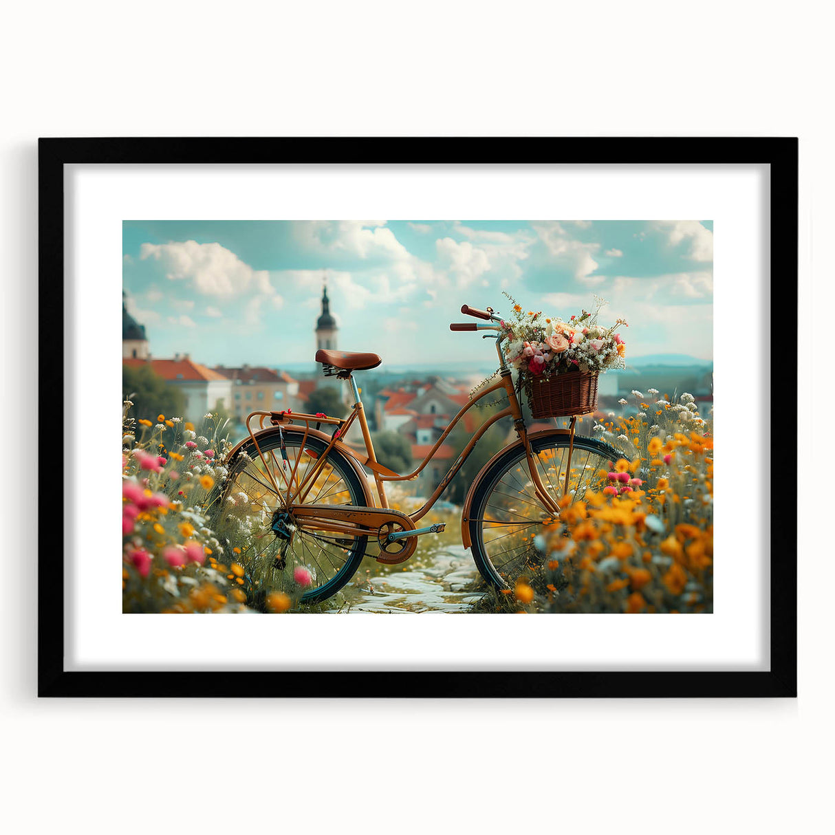 Extra large abstract art print of a bicycle in vibrant colors on textured canvas, ideal for living room decor.
