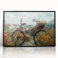 Large abstract wall art featuring a bicycle in black and white tones, acrylic print in a black frame.