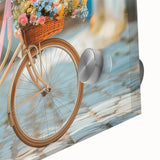 Mid-century modernist large abstract art print of a bicycle in vibrant colors on acrylic glass, ideal for dining room art.