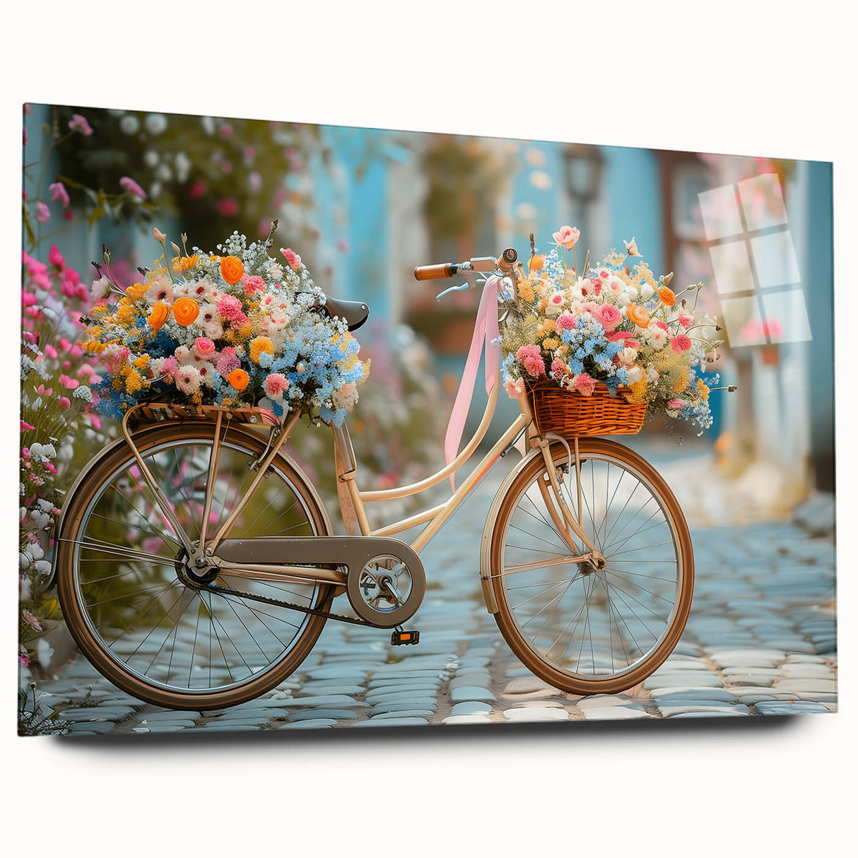 Acrylic print of a vintage bicycle in muted brown and gray tones, suitable for bedroom or dining room decor.