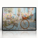 Large abstract wall art featuring a mid-century modernist bicycle design in black and white tones, framed acrylic.