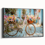 Black and white vintage poster art of a bicycle, framed canvas, ideal for bedroom wall decor.