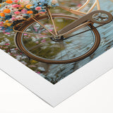 Art deco poster of a vintage bicycle in muted earth tones on rolled canvas, suitable for dining room decor.