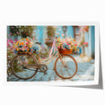 Rolled print of a vintage bicycle on a muted beige background, ideal for art wall dining room.