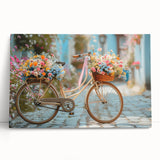 Black and white photograph of a vintage bicycle on stretched canvas, suitable as kitchen wall art or bedroom decor.