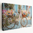 Side view of a vintage bicycle on stretched canvas, utilizing sepia tones, ideal for kitchen wall art.