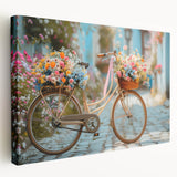 Side view of a vintage bicycle on stretched canvas, utilizing sepia tones, ideal for kitchen wall art.