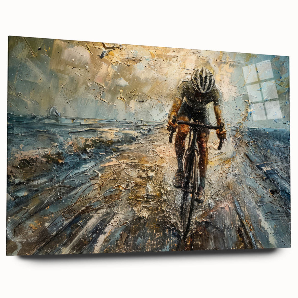 Acrylic print of a side-view bicycle in grayscale, suitable for bedroom or dining room decor.