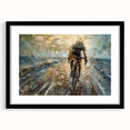 Abstract art print of a colorful, textured bicycle on extra large canvas, ideal for living room decor.
