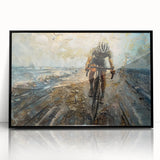 Large abstract wall art featuring a minimalist bicycle design in black and white, framed in acrylic.