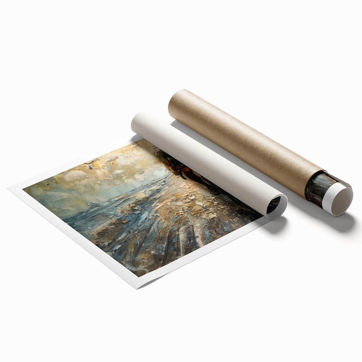 Extra large rolled print featuring a vintage bicycle with floral accents in soft pastel colors.