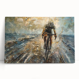 Black and white photo of a vintage bicycle on stretched canvas, ideal for kitchen wall art.