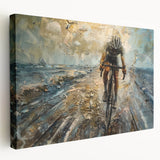 Side view of a vintage bicycle on a stretched canvas with neutral and earth tones, ideal for kitchen wall art.