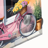 Large abstract wall art featuring a bicycle design in vibrant colors on acrylic glass, suitable for dining room ambiance.