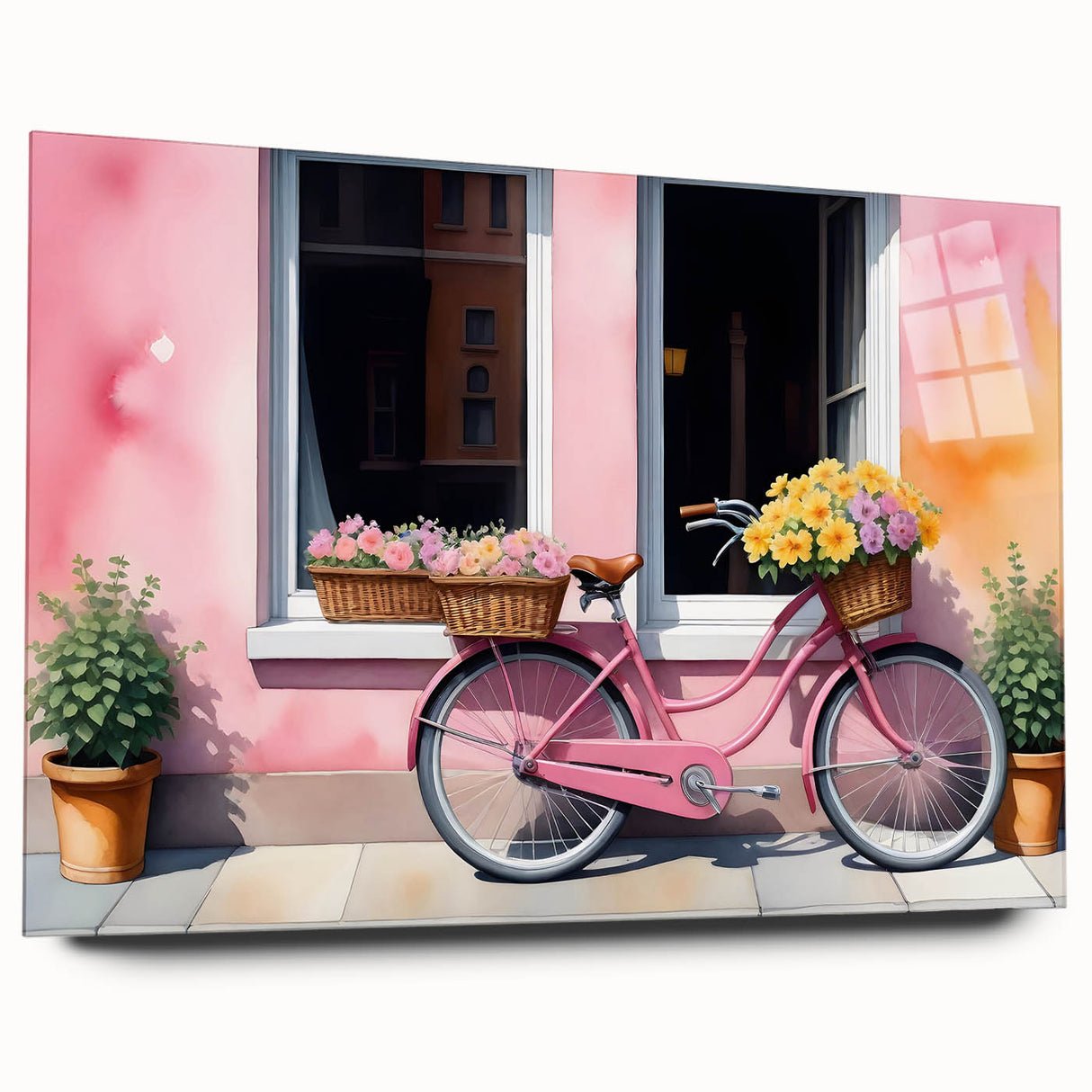 Acrylic print of a bicycle in black and white, ideal for bedroom or dining room decor.