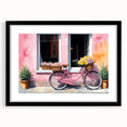 Abstract art print of colorful, textured bicycles on a large canvas, ideal for living room decor.