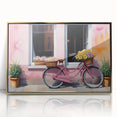 Mid-century modernist art depicting a bicycle in monochrome tones on a framed acrylic, ideal for nursery wall art.