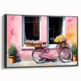 Black and white framed canvas featuring a vintage bicycle in a side view, ideal for bedroom wall decor.