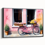 Black and white framed canvas featuring a vintage bicycle in a side view, ideal for bedroom wall decor.