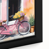 Extra large framed canvas featuring a black bicycle on a textured, colorful abstract background, ideal for living room decor.