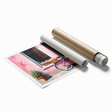 Extra large rolled print featuring a vintage bicycle with floral accents in soft pastel shades.