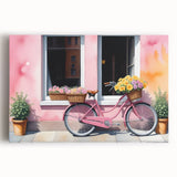 Black and white photo of a vintage bicycle on stretched canvas, ideal for kitchen wall art or bedroom decor.