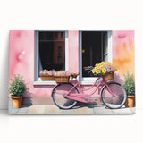 Black and white photo of a vintage bicycle on stretched canvas, suitable for kitchen wall art.