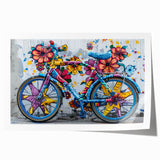 Vintage-style bicycle print in muted earth tones on rolled canvas, suitable for art wall dining room.