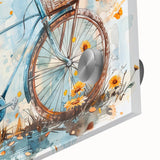 Large abstract wall art featuring a mid-century modernist bicycle design in vibrant colors on acrylic glass.