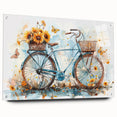 Side view of a bicycle depicted in large abstract style on acrylic glass, with muted earth tones.