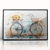 Large abstract wall art featuring a bicycle design in black and white tones on framed acrylic.