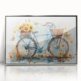Mid-century modernist art featuring a bicycle in monochrome tones on a framed acrylic, ideal for nursery wall decor.