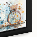 Extra large framed canvas featuring a textured, black bicycle on a vibrant, colorful abstract background.