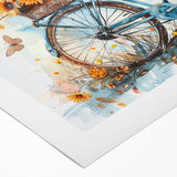 Art deco poster featuring a vintage bicycle in black and grey tones on rolled canvas.