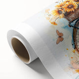 Art deco style bicycle illustration in muted pastel colors on rolled canvas, ideal for nursery wall art.