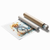 Extra large rolled print of a vintage bicycle with floral accents in soft pastel shades, ideal for classy bathroom wall art.