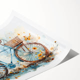 Extra large wall art featuring a line art bicycle with floral accents in soft pastel colors.