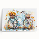 Black and white photo of a vintage bicycle on stretched canvas, ideal for kitchen wall art.