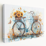 Side view of a vintage bicycle on a large stretched canvas, featuring muted earth tones, ideal for kitchen wall art.