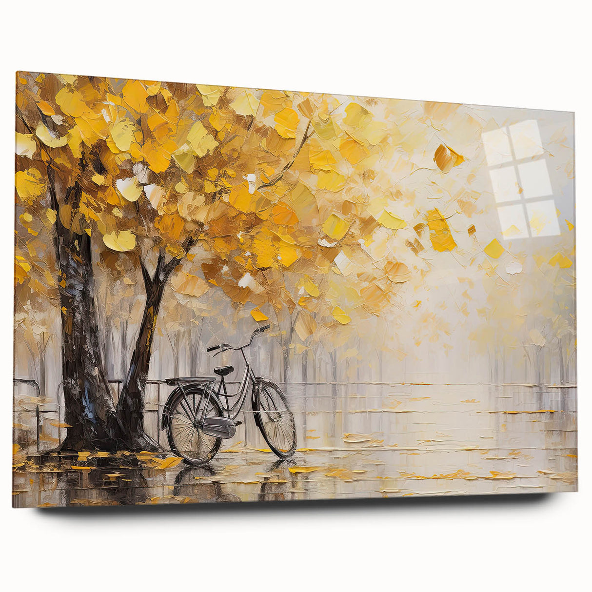 Acrylic print of a side-view bicycle in grayscale, suited for bedroom or dining room decor.