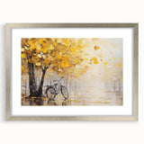 Abstract art print of a stylized bicycle in black and white, framed in silver, ideal for dining room decor.