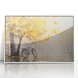 Art deco poster of a bicycle in black and white, acrylic print in white frame, suitable for nursery wall art.