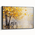 Black and white vintage poster art of a bicycle on framed canvas, ideal for bedroom wall decor.