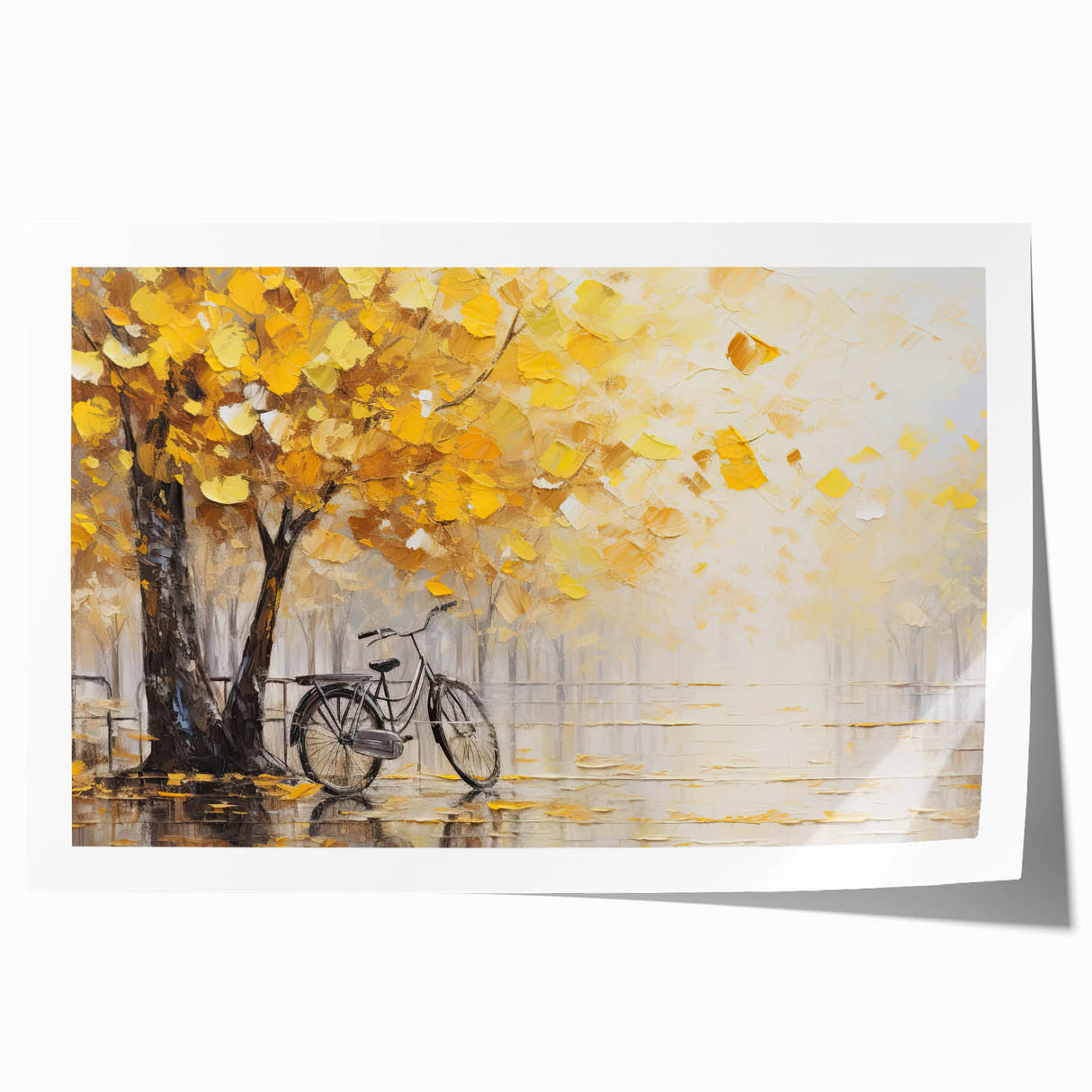 Extra large rolled print of a vintage bicycle on a muted floral background, ideal for art wall dining room.