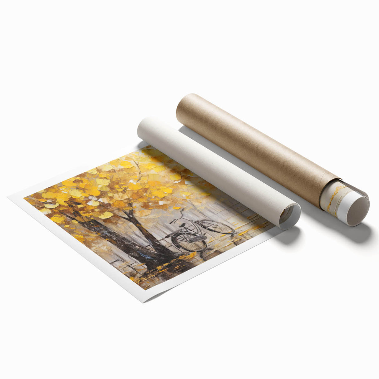 Extra large wall art featuring a bicycle with floral accents in pastel shades, printed on rolled canvas.