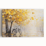 Black and white bicycle illustration on stretched canvas, featuring minimalist design.