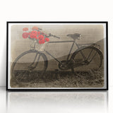 Large abstract wall art featuring a bicycle in a mid-century modernist style, with muted earth tones.