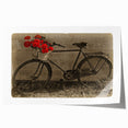 Rolled print of a vintage bicycle with floral accents in soft pastel shades, suitable for dining room or bathroom decor.