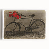 Black and white photograph of a vintage bicycle on stretched canvas, suitable as large kitchen wall art or bedroom decor.