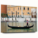 Acrylic print of a gondola on water in muted blue and gray tones, ideal for bedroom or dining room art.